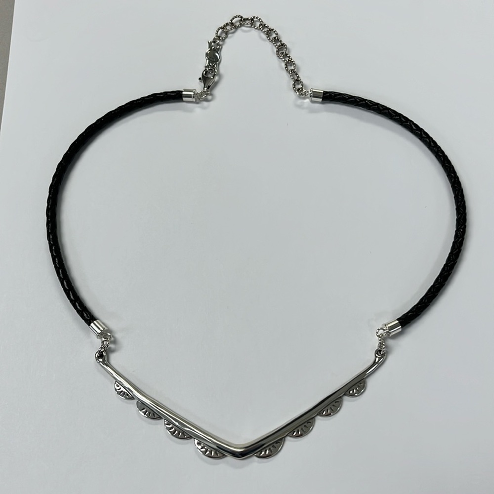 Carolyn Pollack Southwest Braided Leather 925 Sterling Silver Plaque Necklace